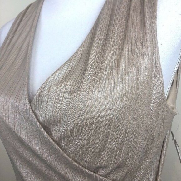 Design Lab Womens Size S Gold Champagne V-Neck Ruched Sleeveless Dress NWT - Picture 6 of 8
